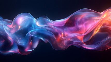 Obraz premium Futuristic abstract 3D holographic shape with fluid iridescent colors and glowing effects, creating a dynamic visual experience against a black background