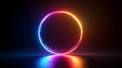 Obraz premium Futuristic abstract 3D holographic shape with fluid iridescent colors and glowing effects, creating a dynamic visual experience against a black background