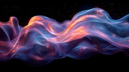 Obraz premium Futuristic abstract 3D holographic shape with fluid iridescent colors and glowing effects, creating a dynamic visual experience against a black background