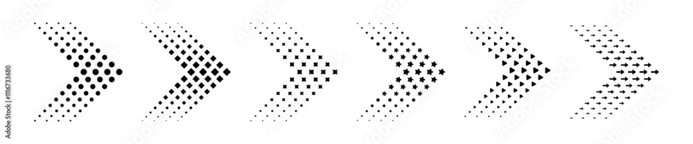 Poster set of arrows with halftone effect. dotted arrows set. flat style arrows set