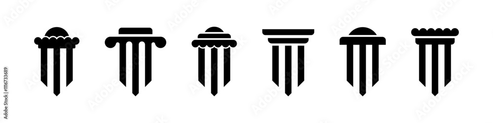 Poster flat black column logo set. column silhouette. ancient columns vector icons. vector black column ico