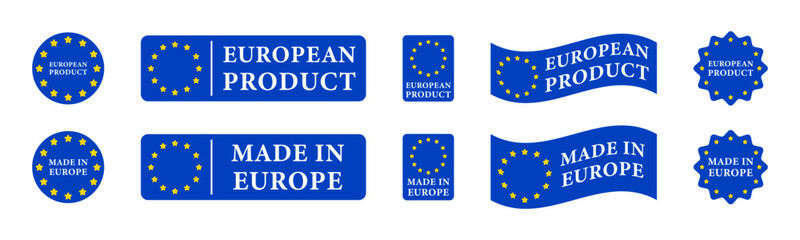 Made in Europe. EU products. European product label, badge, sticker, emblem, logo. Made in Europe labels. European products © Jocelyn_Flores