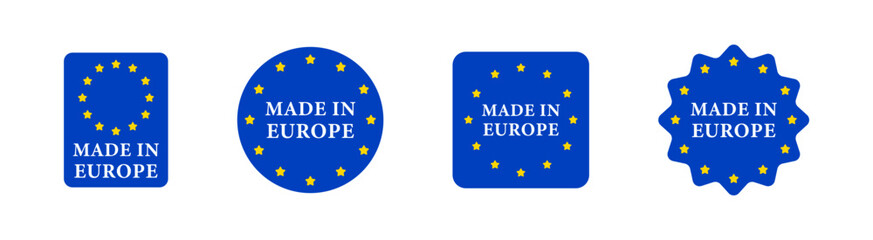 Made in Europe. Made in Europe labels. EU product badges.