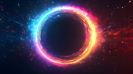 Obraz premium Futuristic abstract 3D holographic shape with fluid iridescent colors and glowing effects, creating a dynamic visual experience against a black background