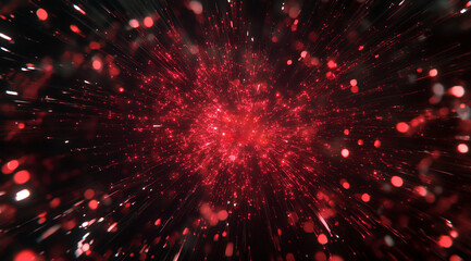 Dynamic display of red particles creating a vibrant, explosive motion effect in dark background