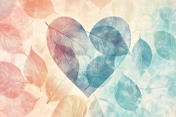 A light-filled heart design blending pastel tones and a natural leaf-inspired pattern