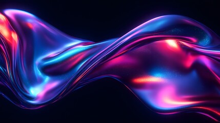 Fototapeta premium Futuristic abstract 3D holographic shape with fluid iridescent colors and glowing effects, creating a dynamic visual experience against a black background