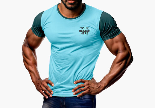 Man Wearing a Slim Fit T-Shirt Mockup