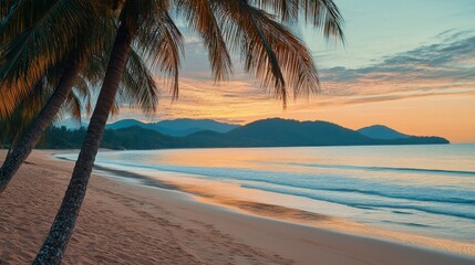Palm Trees Framing a Serene Beach at Sunset