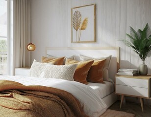 Simple Coastal Bedroom Interior Featuring Light Colors and Beachy Accents