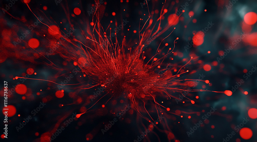 Poster Red abstract fractal formation creating dynamic textures and patterns in a dark background
