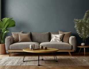 Elegant Home Mockup Showcasing a Minimalist Sofa with Coffee Table and Chic Decor
