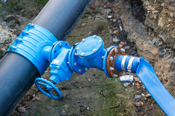 Water pipe installation. Flange connections