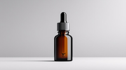Fototapeta premium amber essential oil bottle with a dropper cap, set against a pure white background