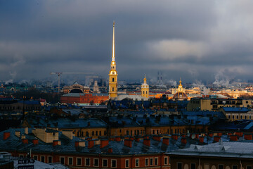 Obraz premium Spire of Peter and Paul Church at the dawn, St. Petersburg, Russia