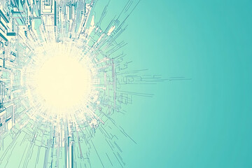 Obraz premium A modern abstract circuit design with aqua lines and dots on a sleek dark background, ideal for technology-related templates and web design. 