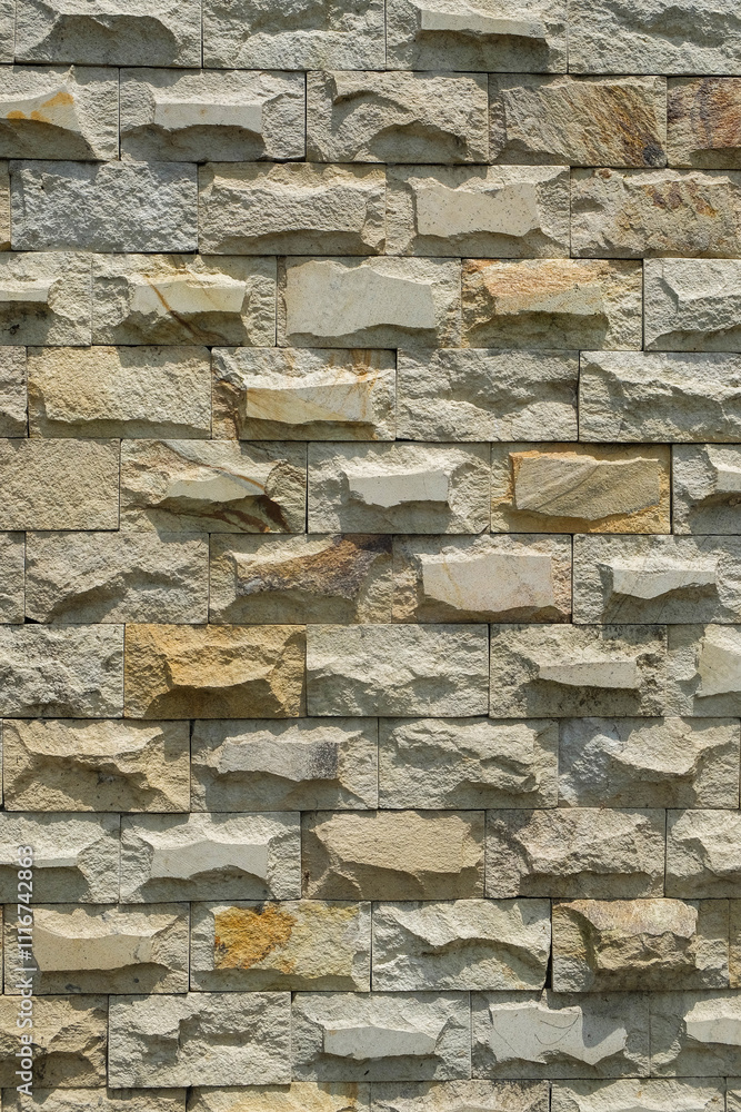 Poster abstract shapes, patterns and textures of neatly arranged white stone walls. natural pattern and tex