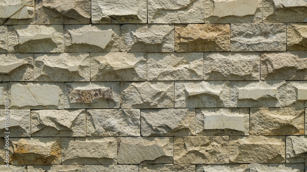 Poster abstract shapes, patterns and textures of neatly arranged white stone walls. natural pattern and tex