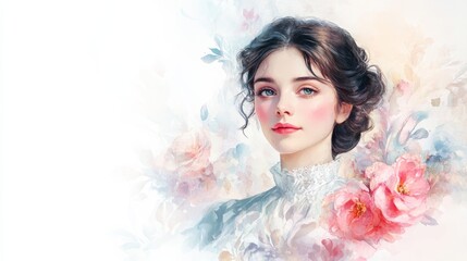 Portrait of a Woman with Floral Background