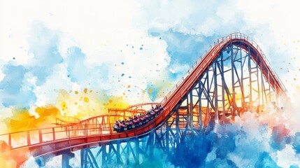 Obraz premium Colorful Watercolor Roller Coaster Illustration