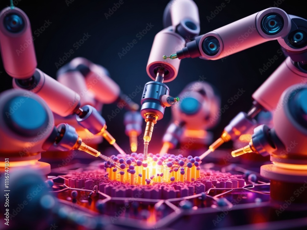 Aufkleber a high-resolution image of nano-robot production, showcasing intricate machinery and advanced techno