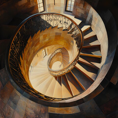 Obraz premium Ascending Elegance: Climbing a Bronze Helix Staircase