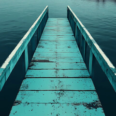 Obraz premium Crossing a Teal Pontoon Bridge: A Waterfront Walk Perspective