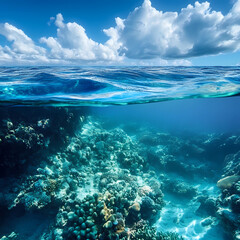 Fototapeta premium Diving Off a Coral Reef Ledge: A Stunning Underwater View