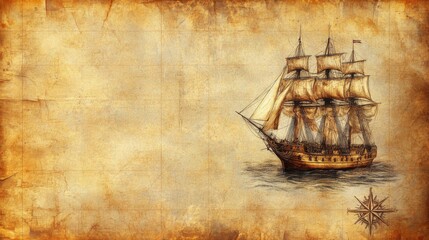 Vintage Sailing Ship on Antique Map