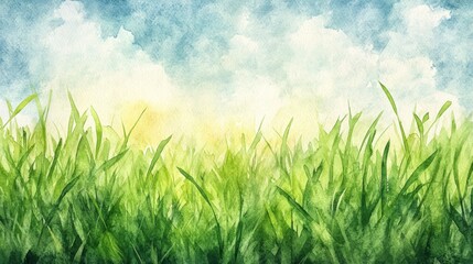 Fototapeta premium Watercolor Grass and Sky Scene