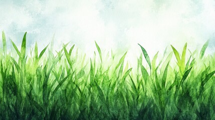 Fototapeta premium Lush Green Grass Watercolor