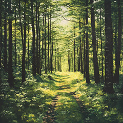 Obraz premium Enchanting Greenery: Following a Lime Green Forest Path on a Hike