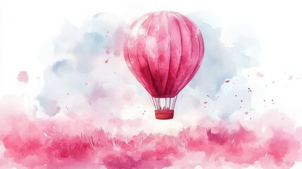 Obraz premium Pink Hot Air Balloon Watercolor