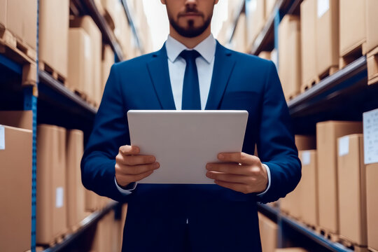logistic business, shipment and import export Warehouse businessman checking goods at warehouse.wholesale, export