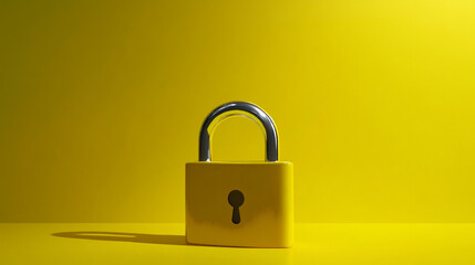 Fototapeta premium Yellow Padlock on Yellow Background Security Safety Protection Privacy Concept