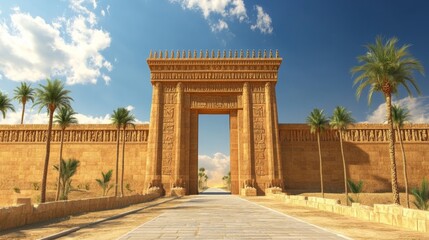 Obraz premium Ancient City Gate with Palm Trees