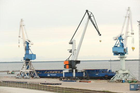PALDISKI, ESTONIA - JULY 26, 2023: Cargo terminal with Tower cranes