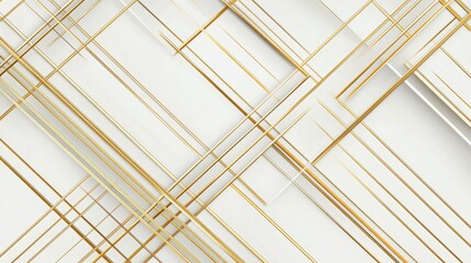 An abstract design featuring intersecting lines in gold over a white background, creating a modern and elegant aesthetic.