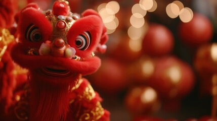 Fototapeta premium Vibrant traditional chinese new year parade with colorful dragon costume and festive atmosphere