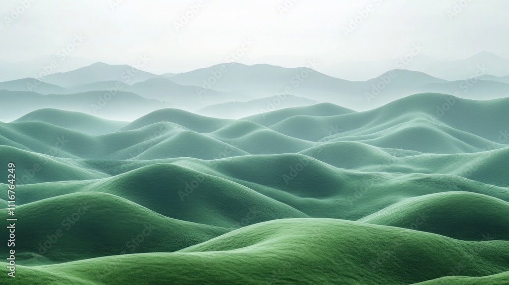 Poster soft hills in varying shades of light green create a serene landscape, inviting exploration. the gen
