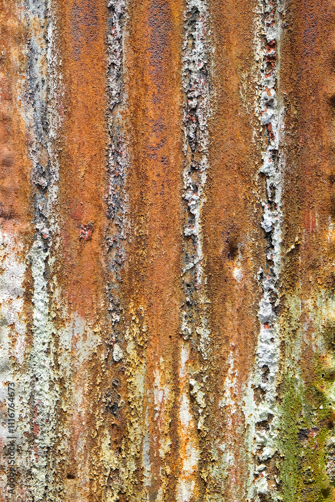 Poster grunge shape, pattern and surface texture of a rusty tin roof. damaged and rusty tin roof. looks vin