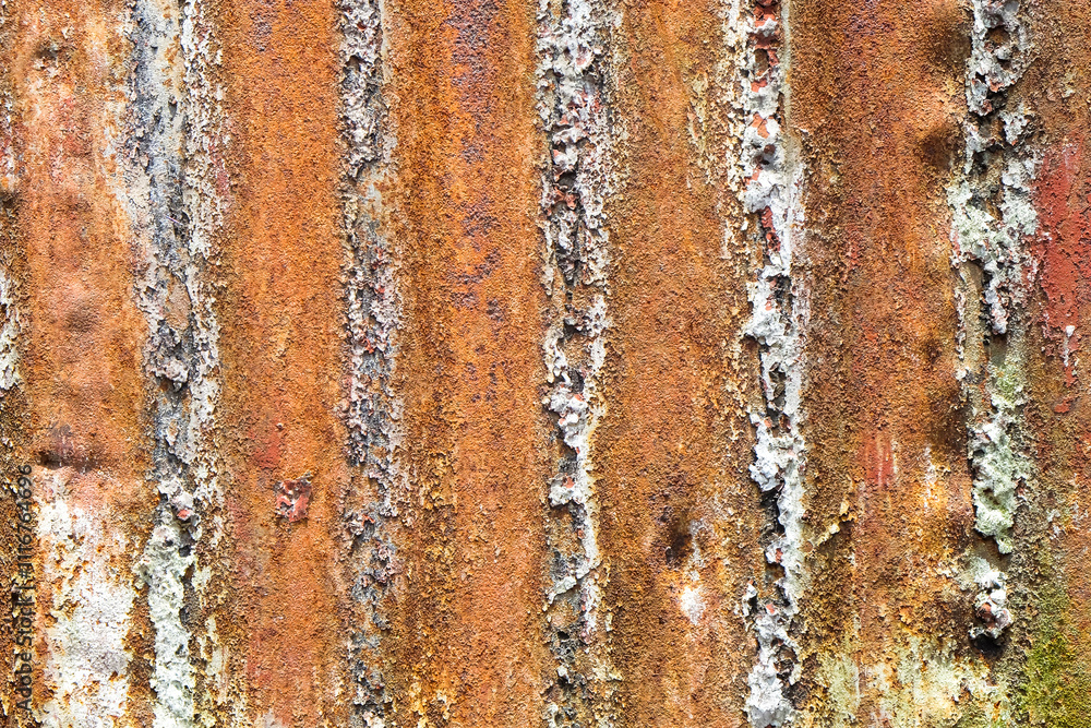 Poster grunge shape, pattern and surface texture of a rusty tin roof. damaged and rusty tin roof. looks vin