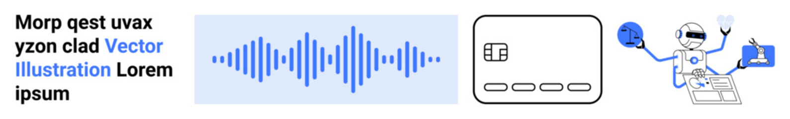 Robot managing tasks with a clipboard, stylized audio waveform, and dashboard interface for data analysis. Ideal for automation, AI, productivity tools, data visualization, machine learning, tech