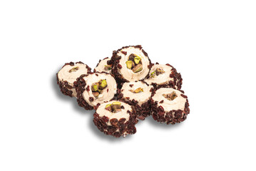 Sweet Coconut Rolls with Cream Filling on White Background