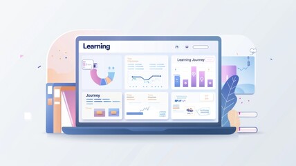 Digital learning dashboard on laptop screen with data analytics and educational charts