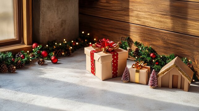 Two beautifully wrapped Christmas presents rest on the floor beside a window, radiating festive cheer and anticipation of the holiday season.