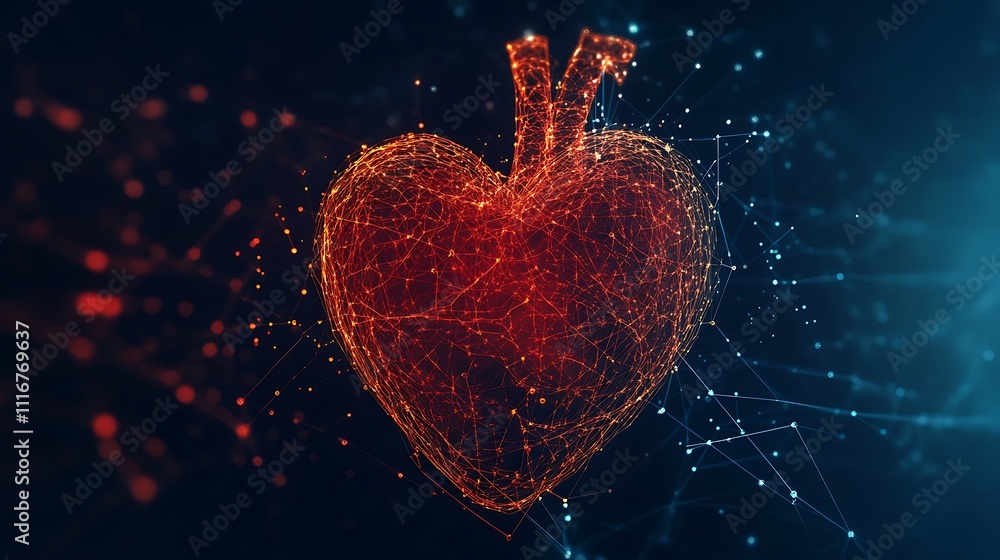 Aufkleber dark background with glowing 3d heart shape lines image