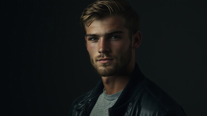 Fototapeta premium Casual Portrait of a Confident Man in a Leather Jacket
