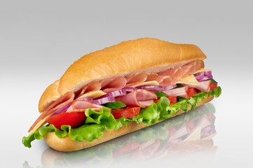 Tasty fresh sandwiches with vegetables on the desk