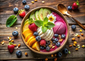 Indulge in a vibrant smoothie bowl topped with fresh fruits and ice cream, perfect for a refreshing treat that enhances both health and aesthetics.